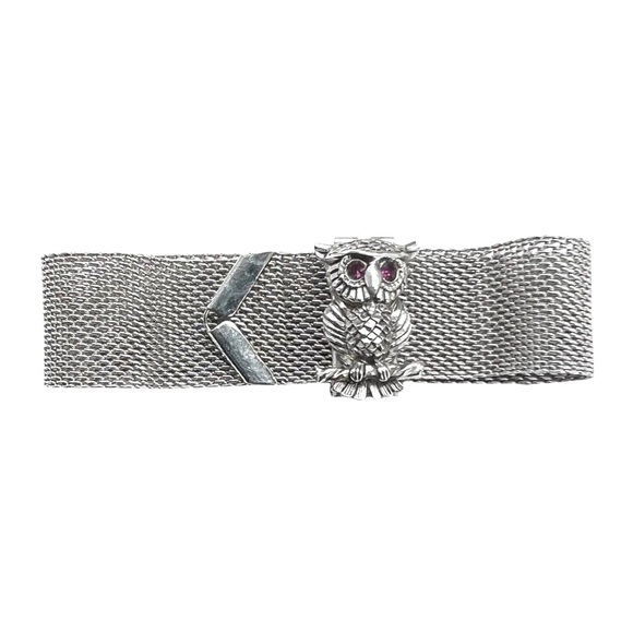VINTAGE SARAH COVENTRY Bracelet Owl Buckle Mesh Silver Tone Purple Eye FAST SHIP - Picture 7 of 9